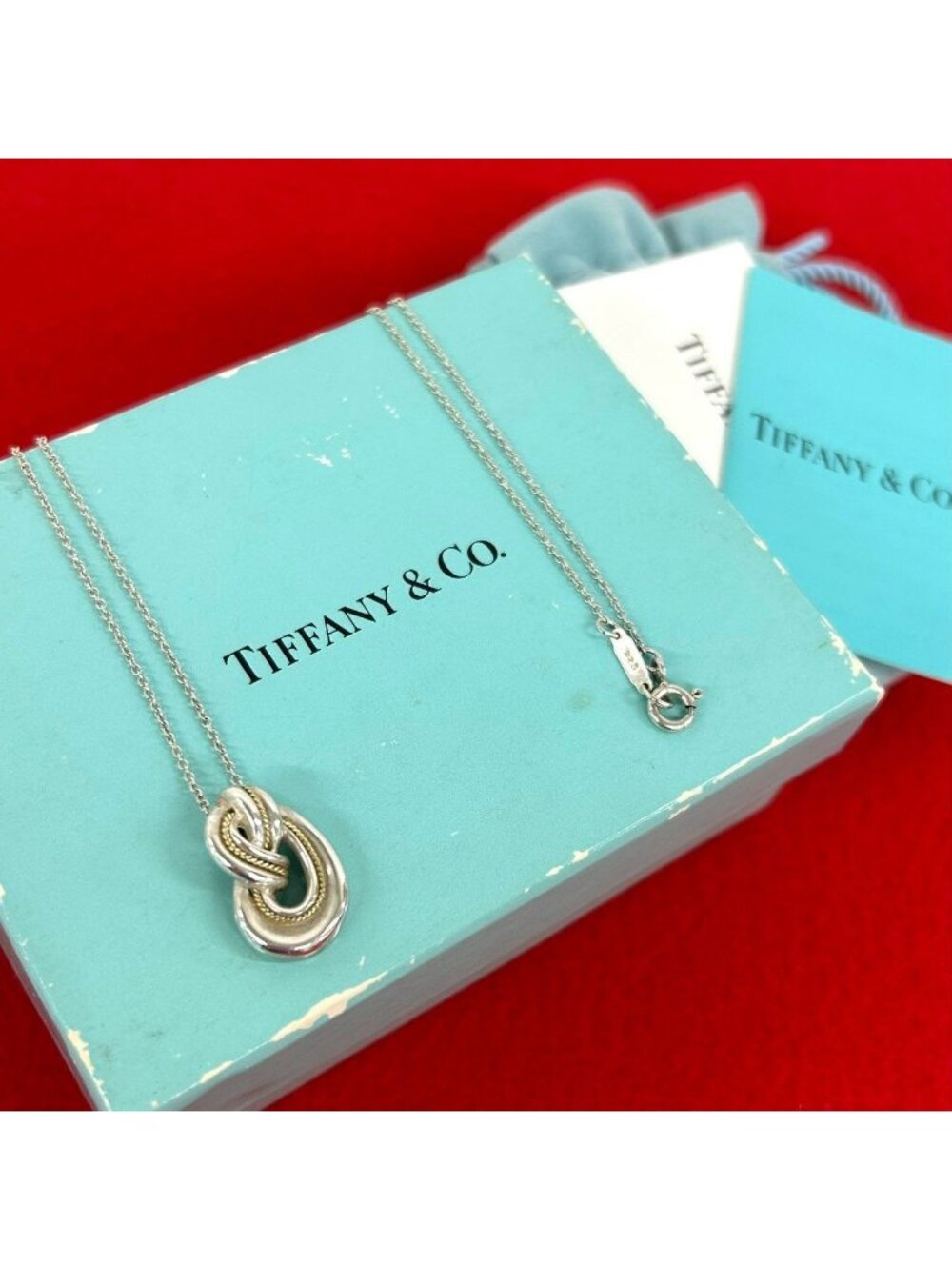 Tiffany & Co Twist Knot Necklace Silver Yellow Gold